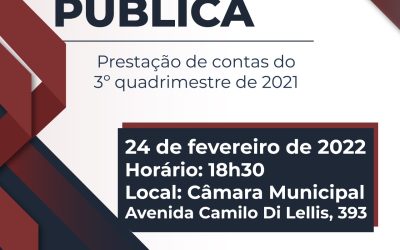 Audiência Pública para prestação de contas da Prefeitura acontecerá na próxima semana