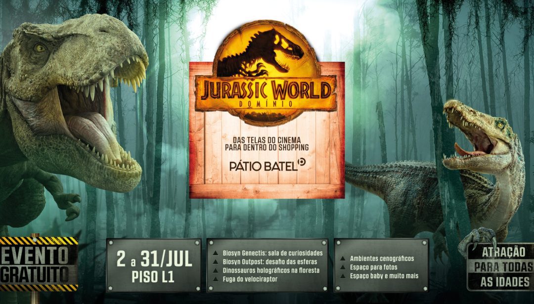 Parque temático Jurassic World chega ao Pátio Batel com atrações gratuitas para crianças e adultos