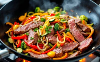 Contra filé em tiras com legumes frescos: Uma refeição rápida e saborosa!