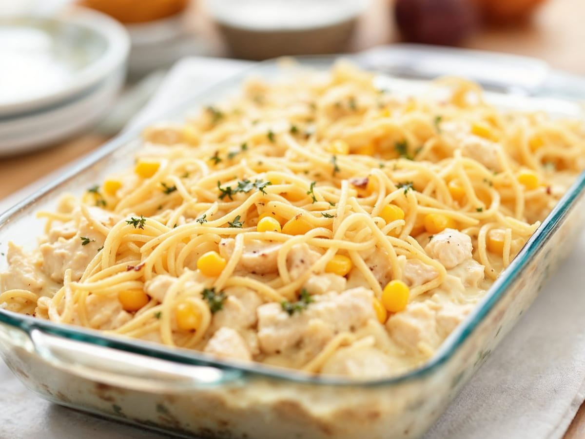 Frango cremoso com milho e batata palha