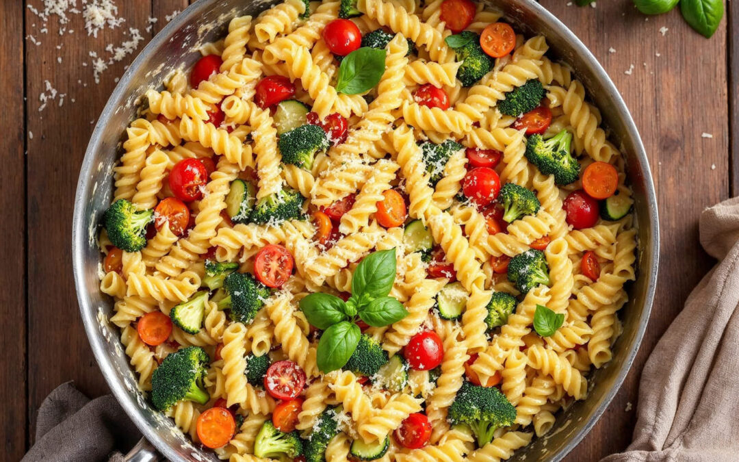 O macarrão com legumes cremoso de uma panela só