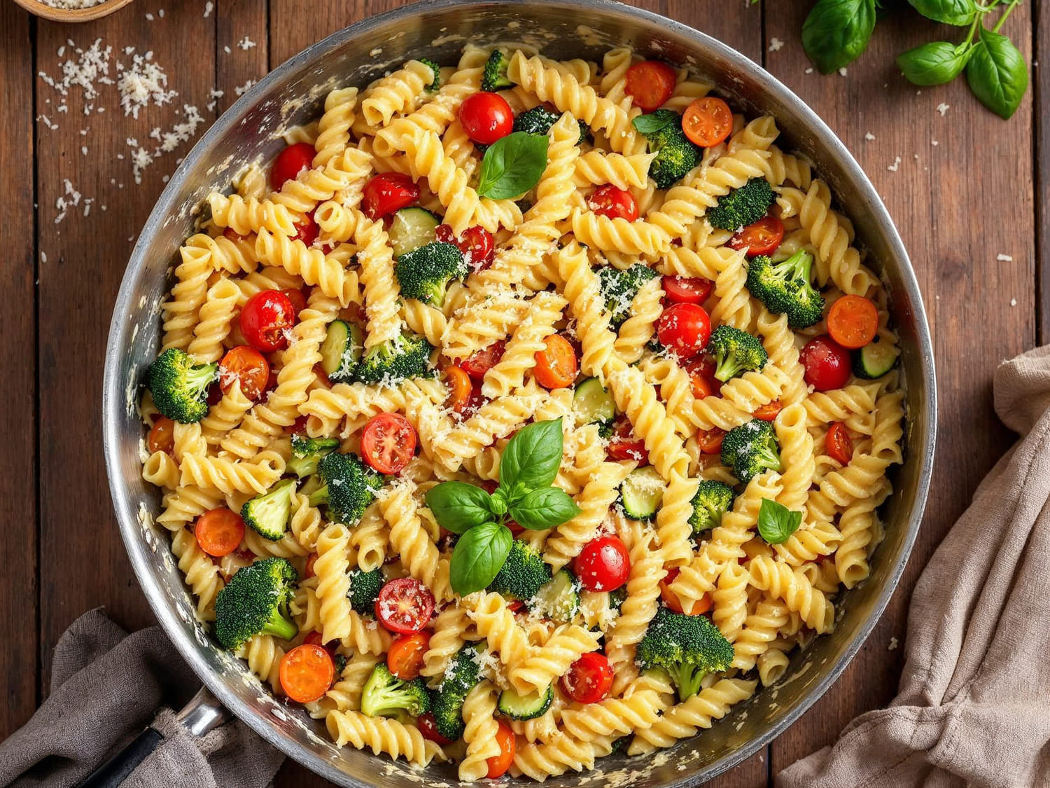 O macarrão com legumes cremoso